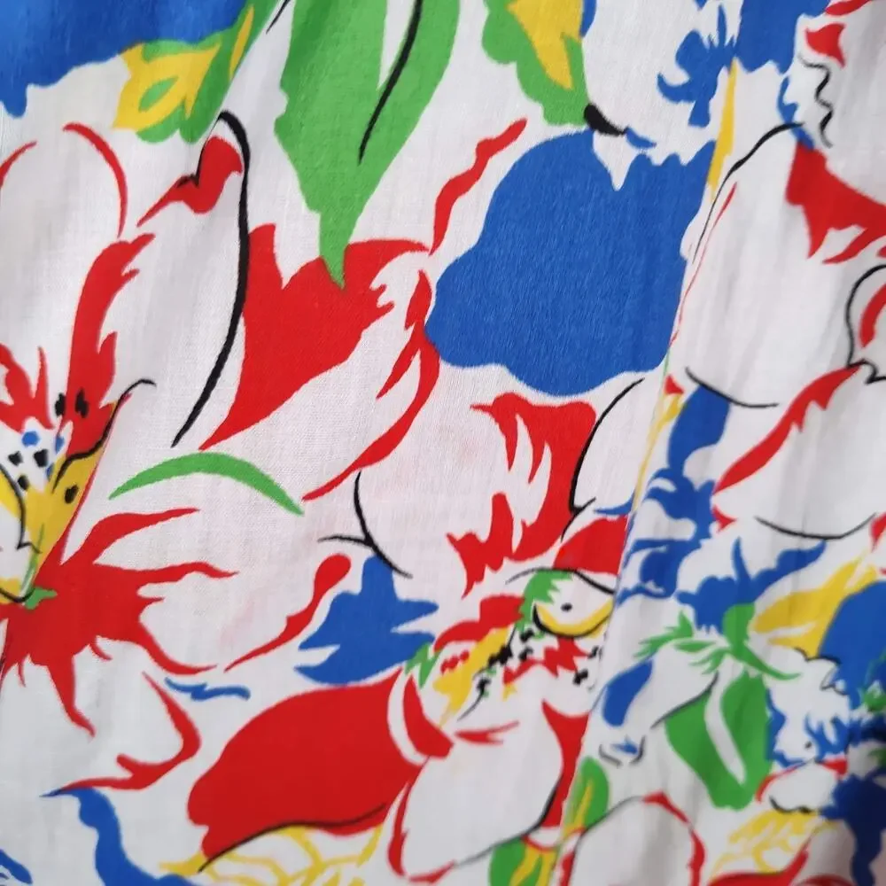 Vintage 70s Floral Muumuu Maxi Dress Lace Yoke Hawaiian House Dress USA Size 14